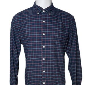 J. Crew Men's Navy and Red Checkered Button-Down Shirt